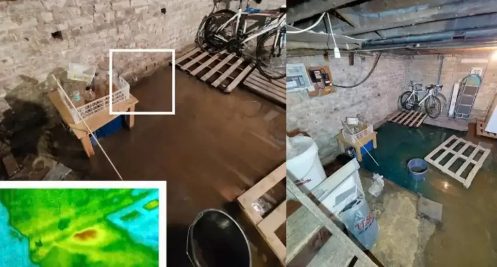 Image montage of a flooded basement