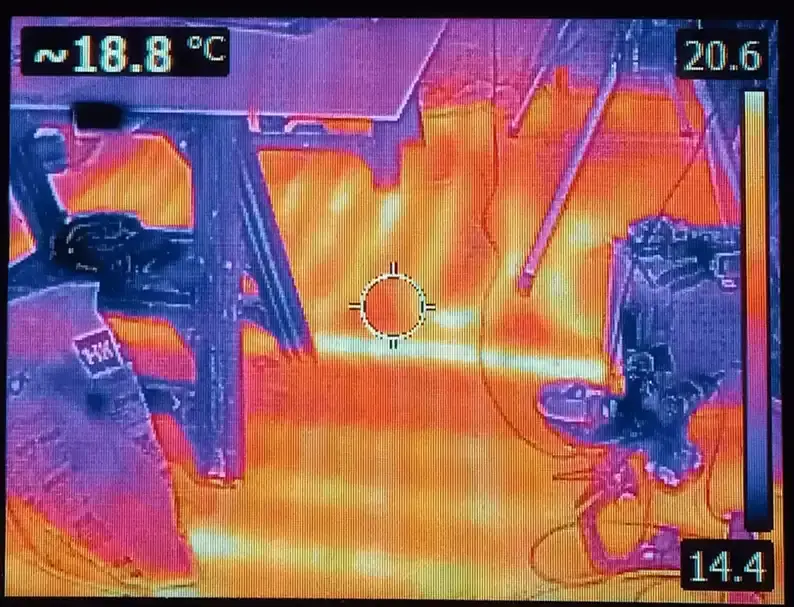 Thermal image of a basement using an infrared camera.