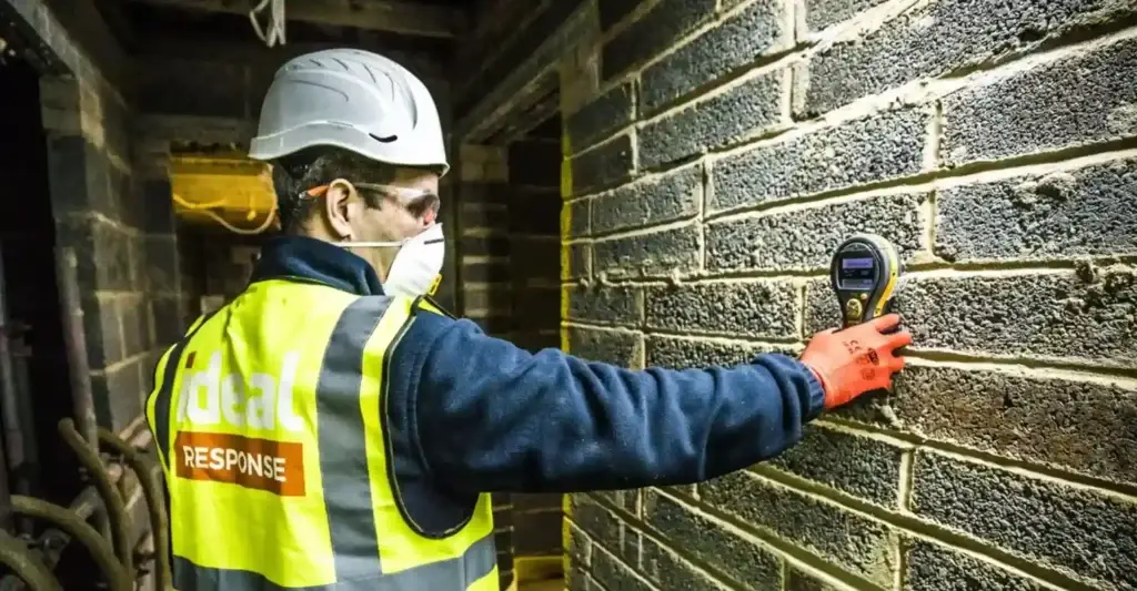 A person taking a damp and moisture reading