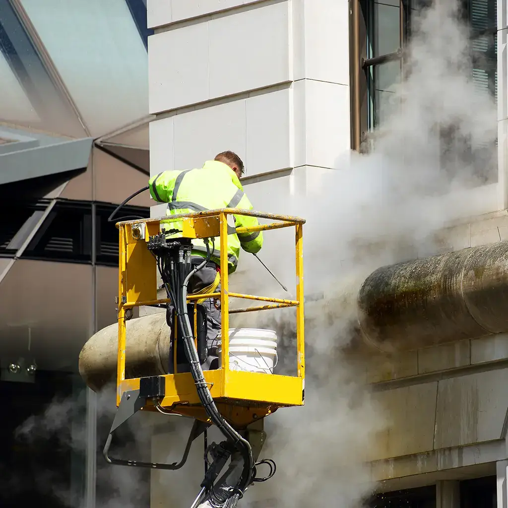 DOFF cleaning stone building.