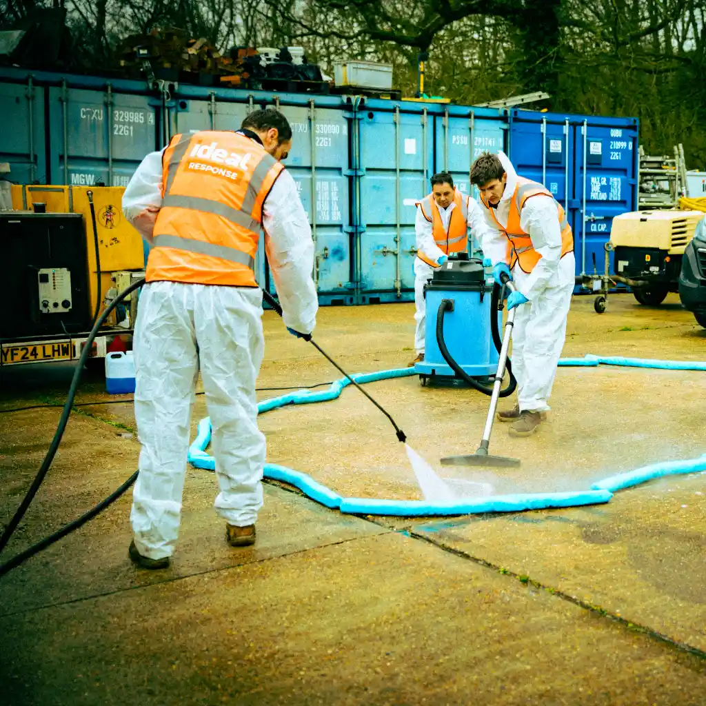 Cleaning oil from concrete.