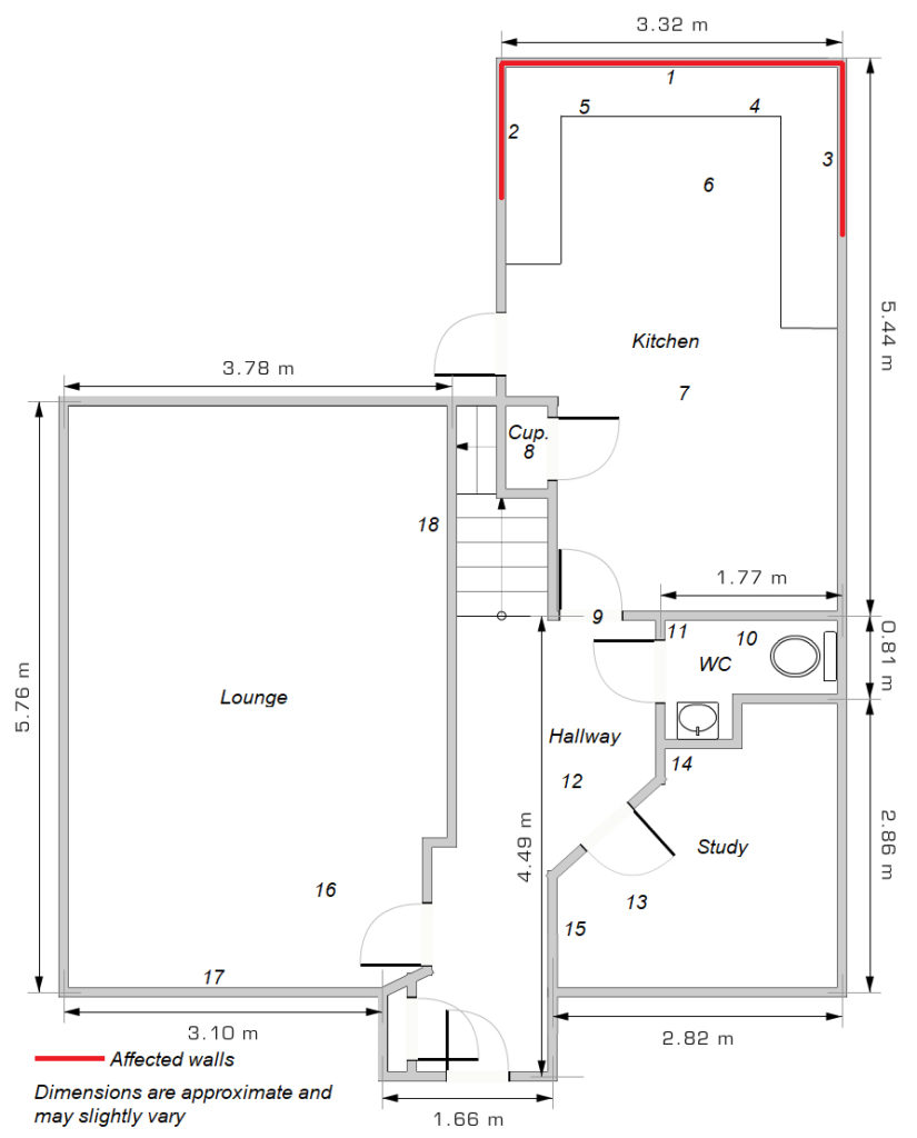 Floor Plan of Flood Damaged 4 Bedroom House