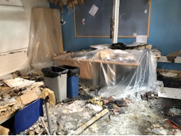 Fire and water damage in school classroom, the mall school, Twickenham