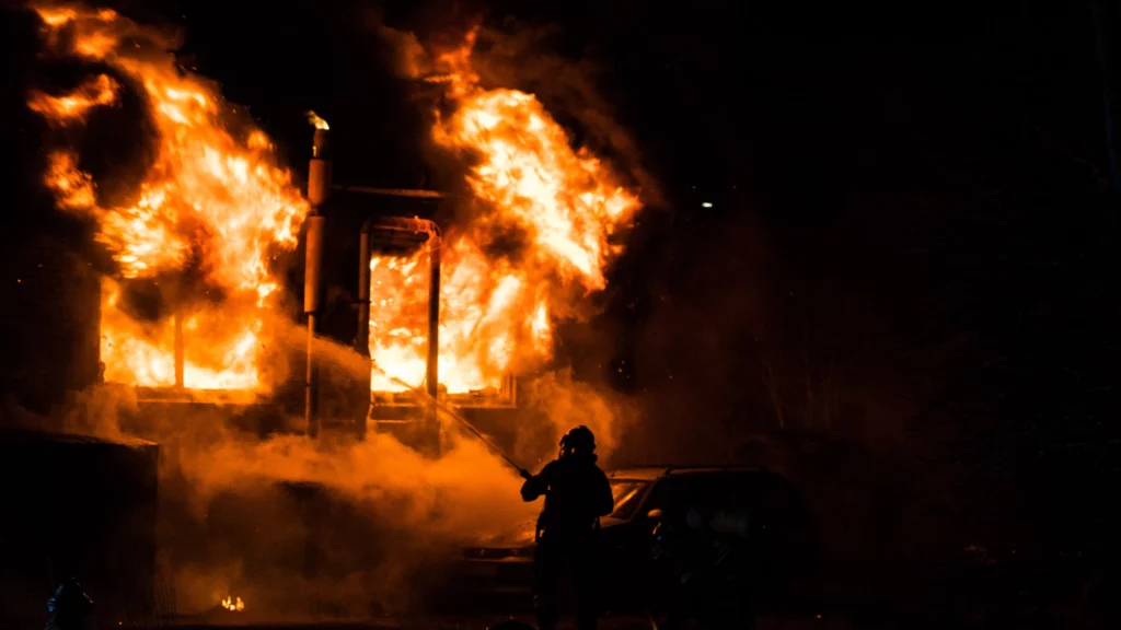 building on fire after due to arson attack