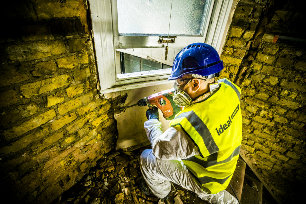 Drilling out unstable brick walls