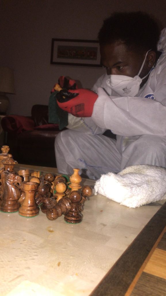 Chess pieces with blood on