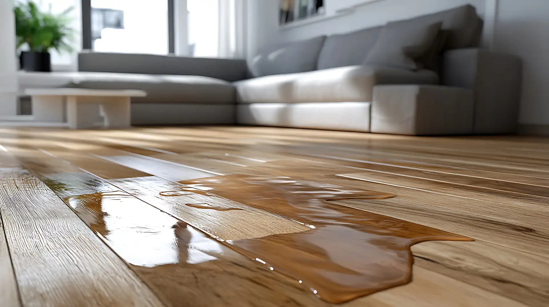 Puddle of water in a home which is coming from a unknown leak