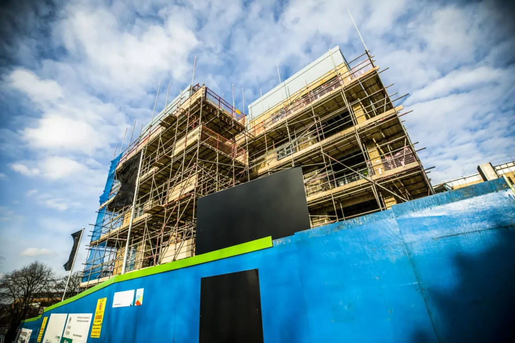 Major construction project with scaffolding on the outside in Hemel Hempstead.