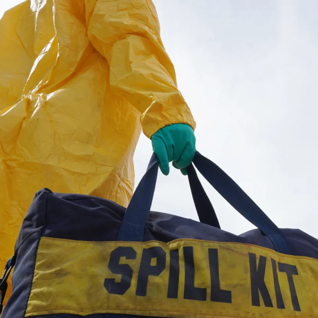 Chemical spill kit in the hands of a technician.