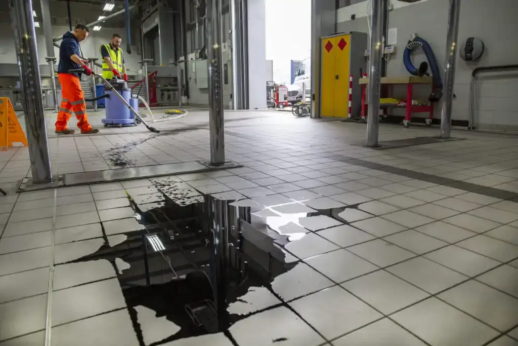 Oil spill in a commercial car garage.