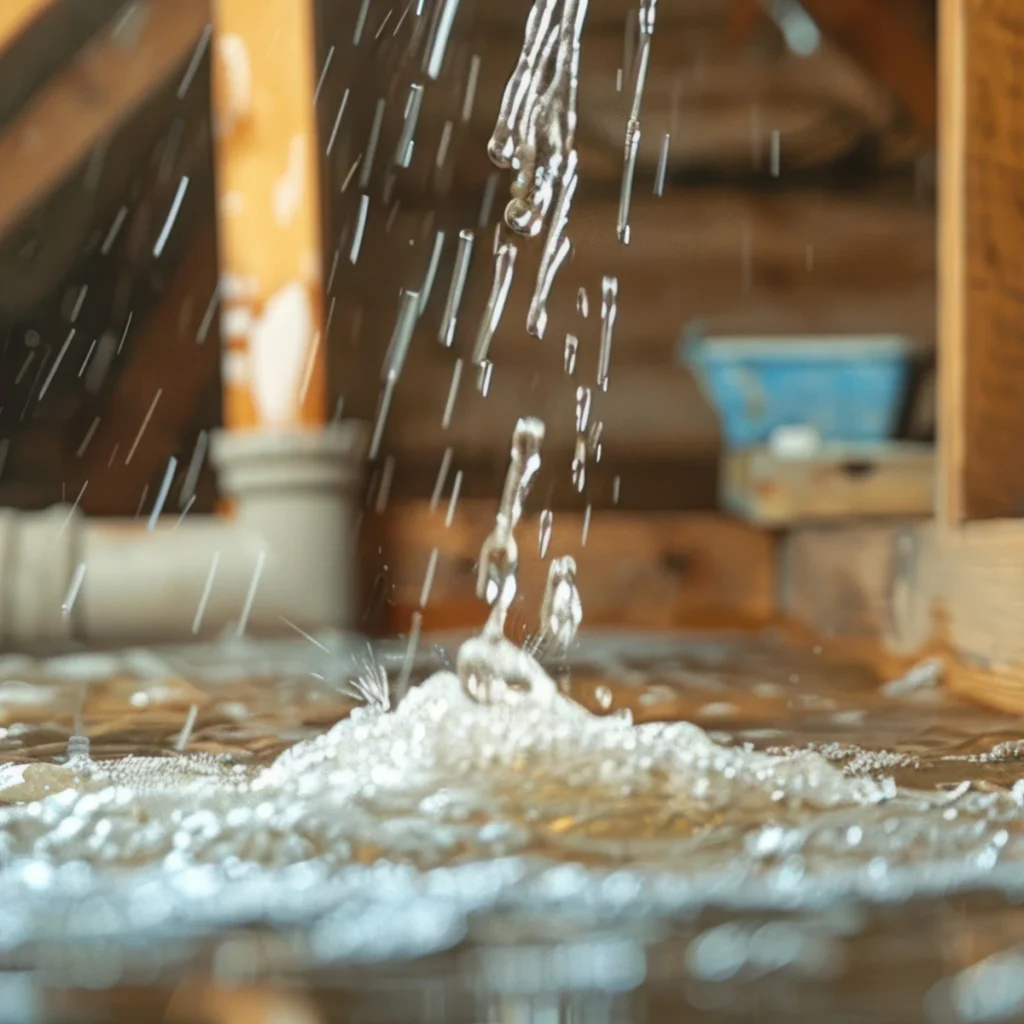 A severe water leak filling up a room inside of a property.