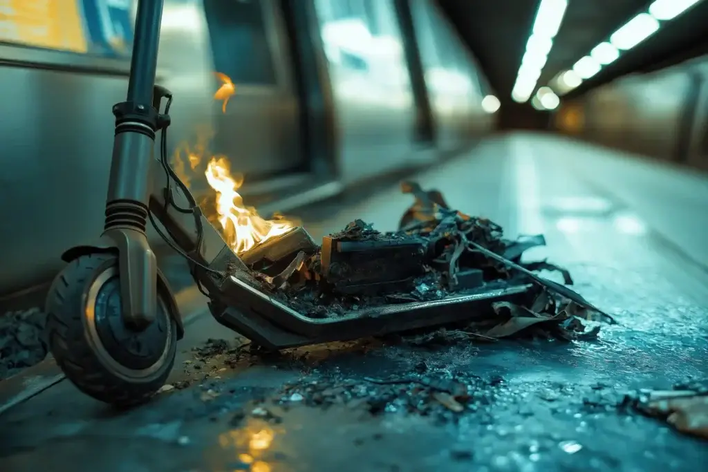 Electric scooter that has caught fire