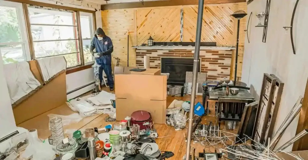 Hoarder cleaning service in a cluttered domestic property.