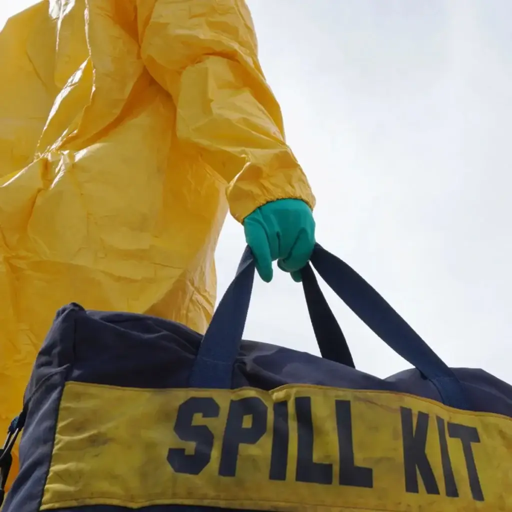 Chemical spill kit in the hands of a technician.