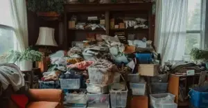 Sever clutter inside of a hoarders home.