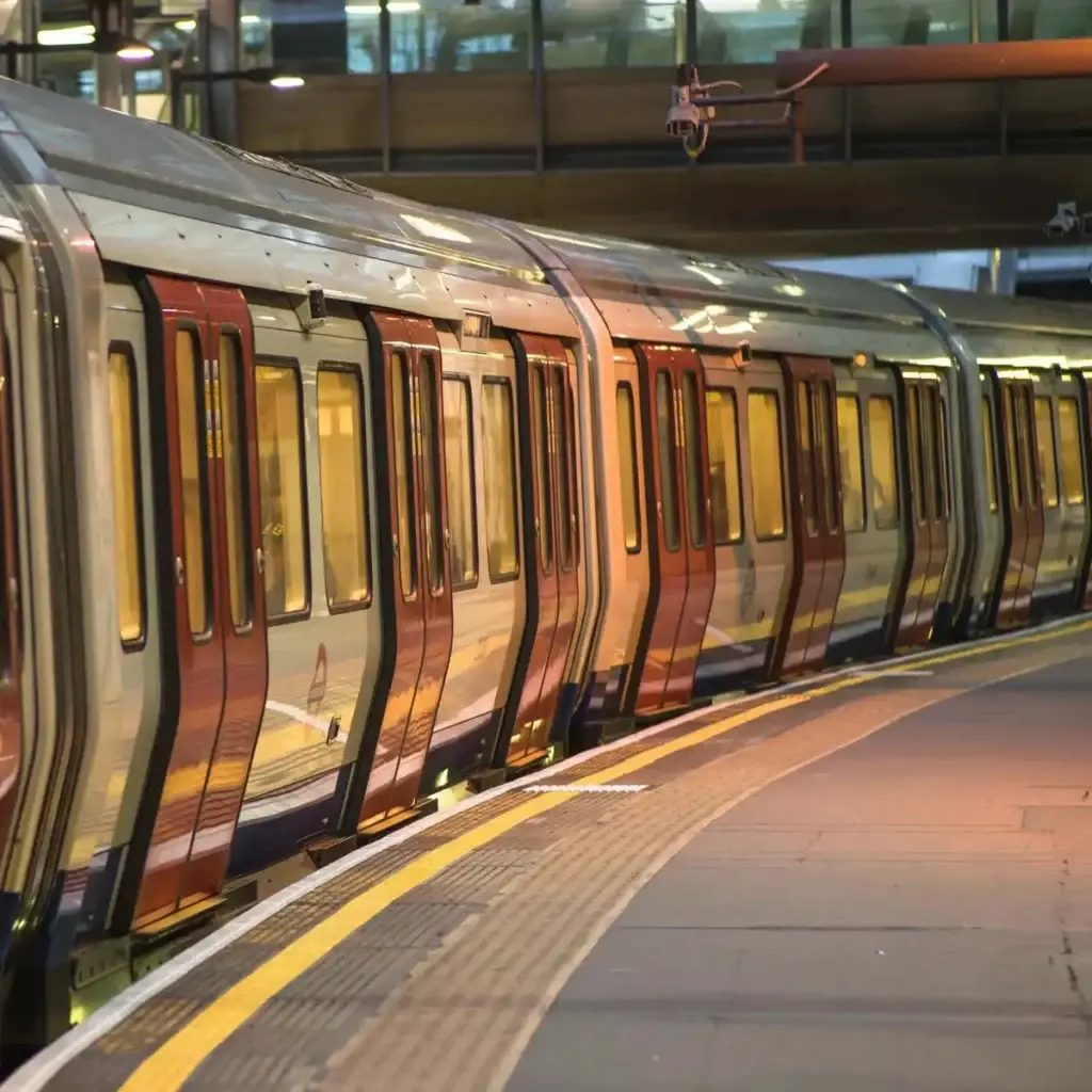 London underground train at a station ready for transport cleaning.