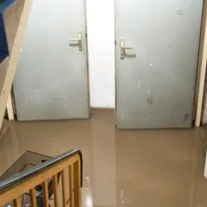The stairwell of a flooded basement.