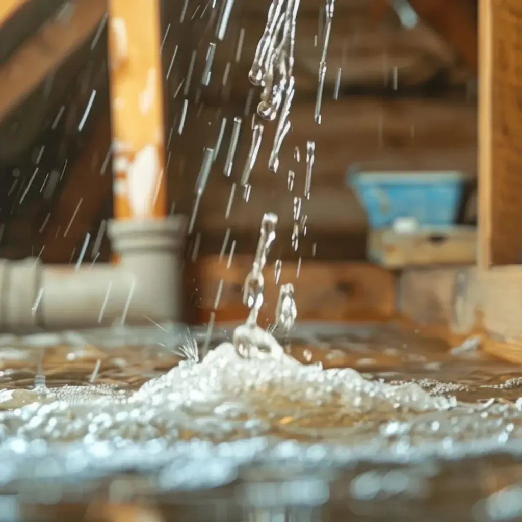 A severe water leak filling up a room inside of a property.