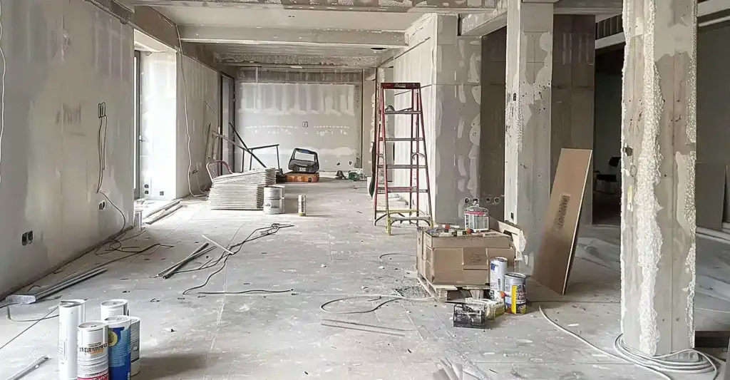 Construction drying of a damp development that has exposed concrete and is in the early stages of development.