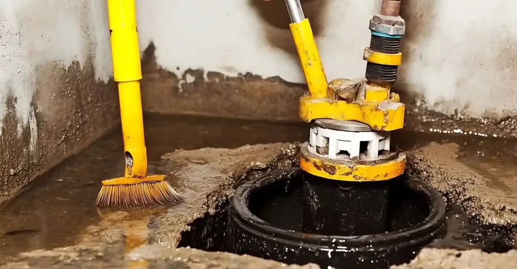 Sump pump in need of cleaning after a sewage back-up.