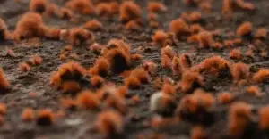 Microscopic red mould spores.