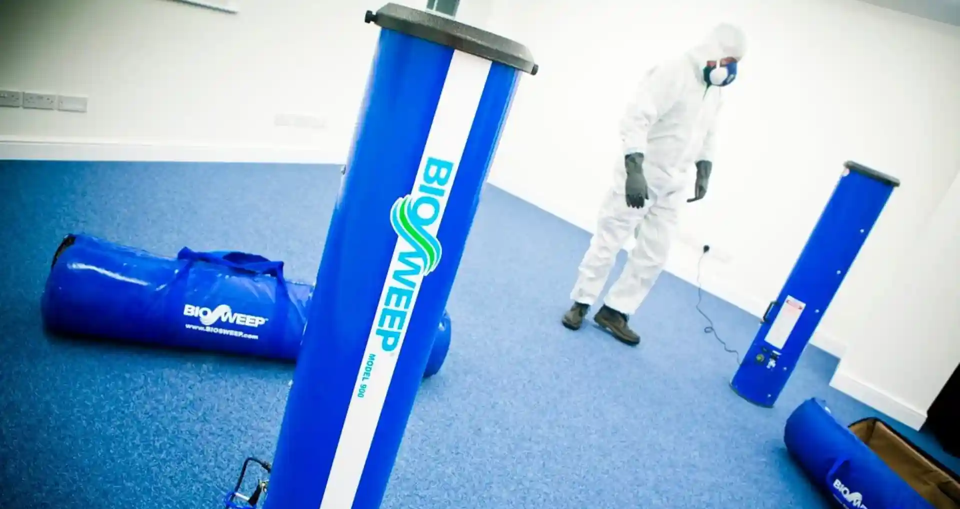 BioSweep technology being set up to help remove the odour left from a fire.
