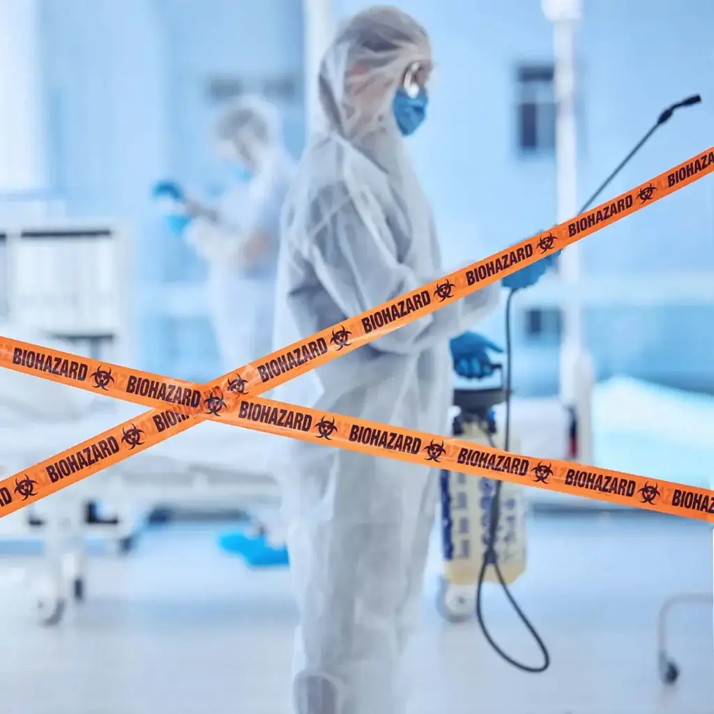 Technicians decontaminating a biohazard