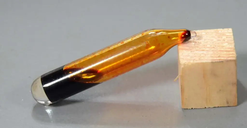 Liquid Bromine in an ampoule on display.