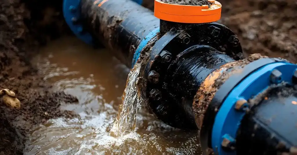 A burst pipe with a significant leak