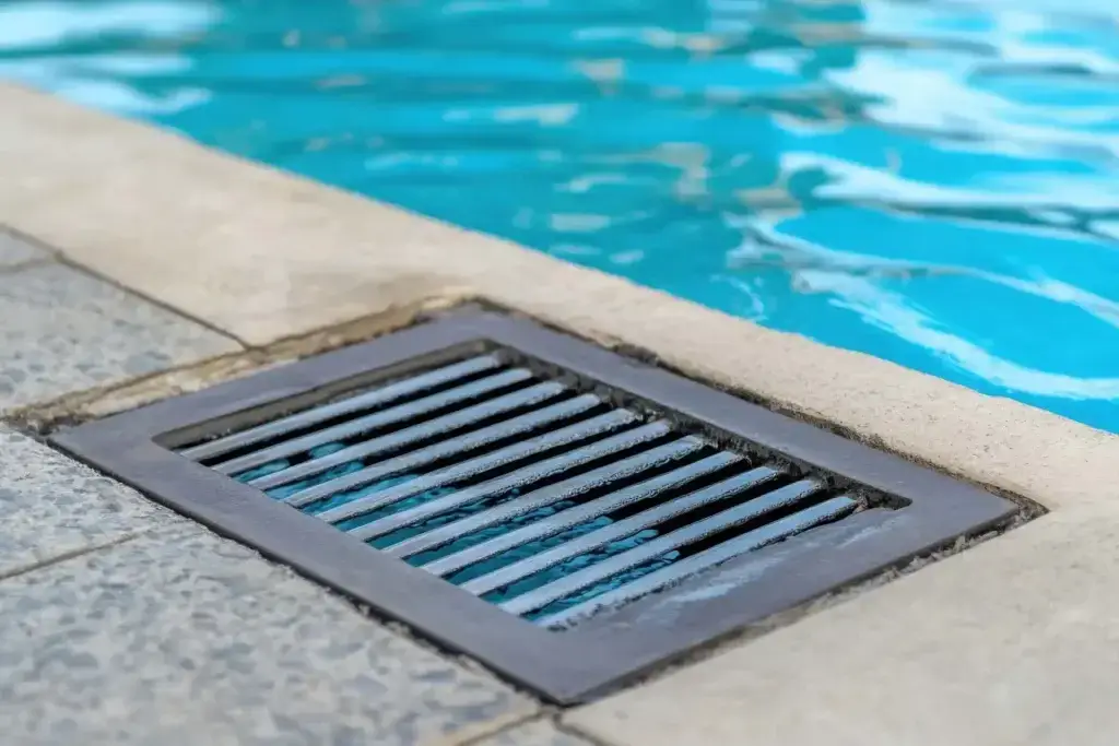 Swimming pool drain close up