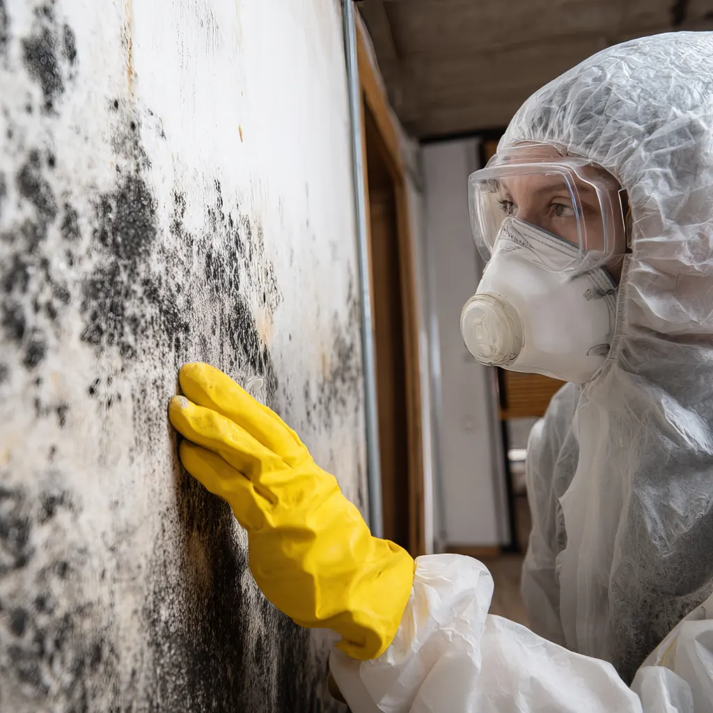 Technician investigating black mould