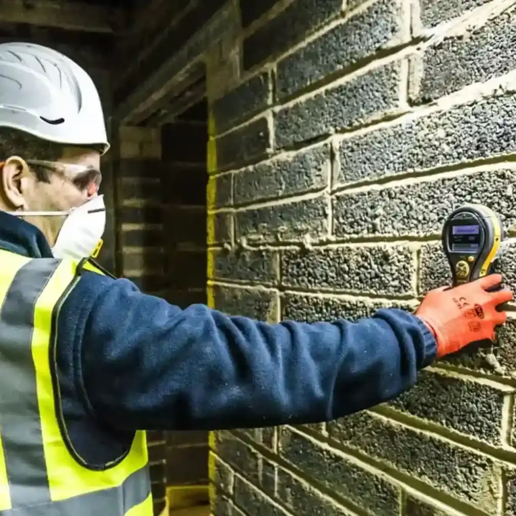 Ideal Response technician taking a damp and moisture ready.