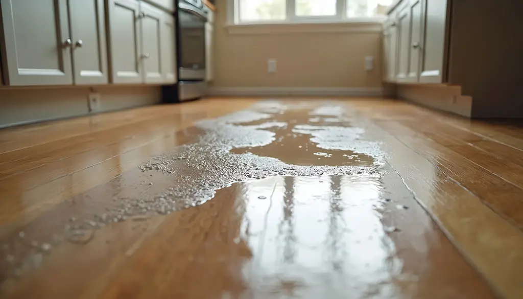 Sewage spill on kitchen floor.