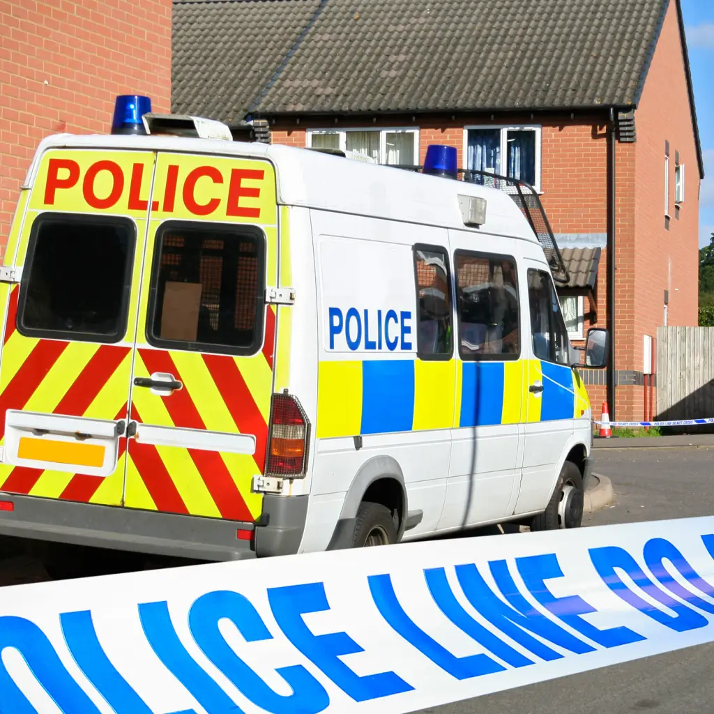 British Police van at crime scene