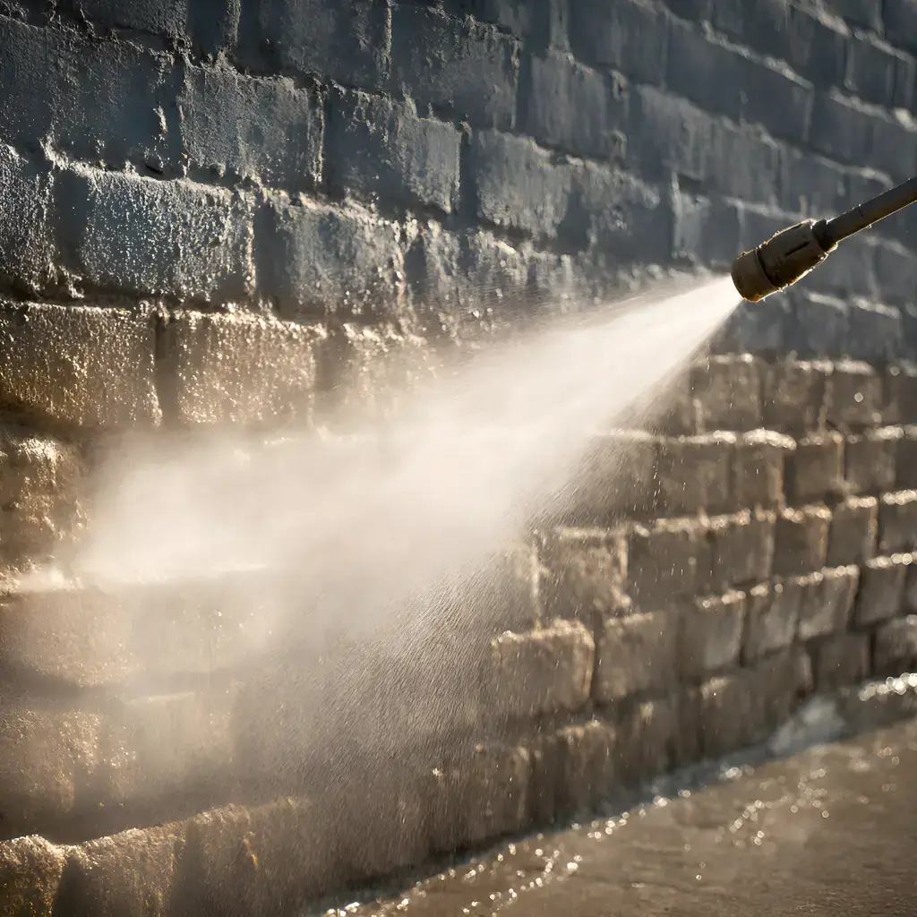 Exterior wall clean with water jet