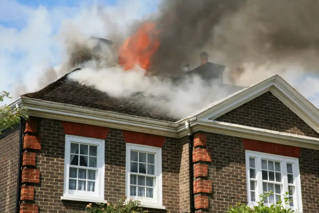 House roof on fire, UK
