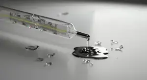 Broken thermometer with mercury spill