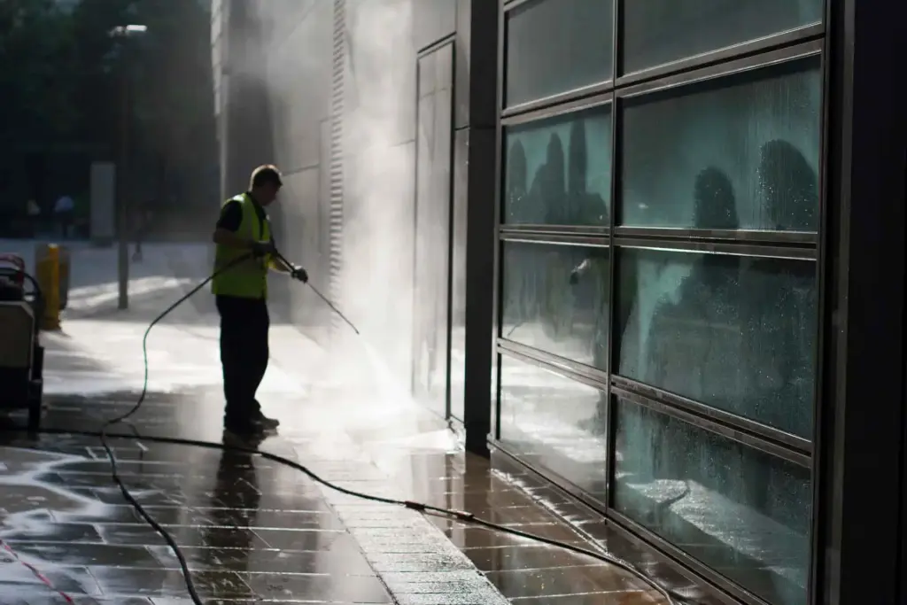 Glass facade cleaning.