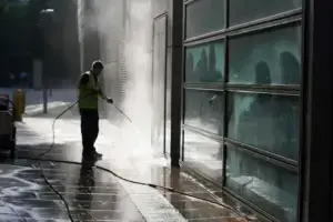 Glass facade cleaning.