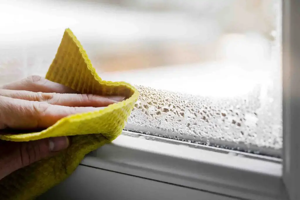 Wiping condensation damp.