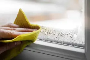 Wiping condensation damp.