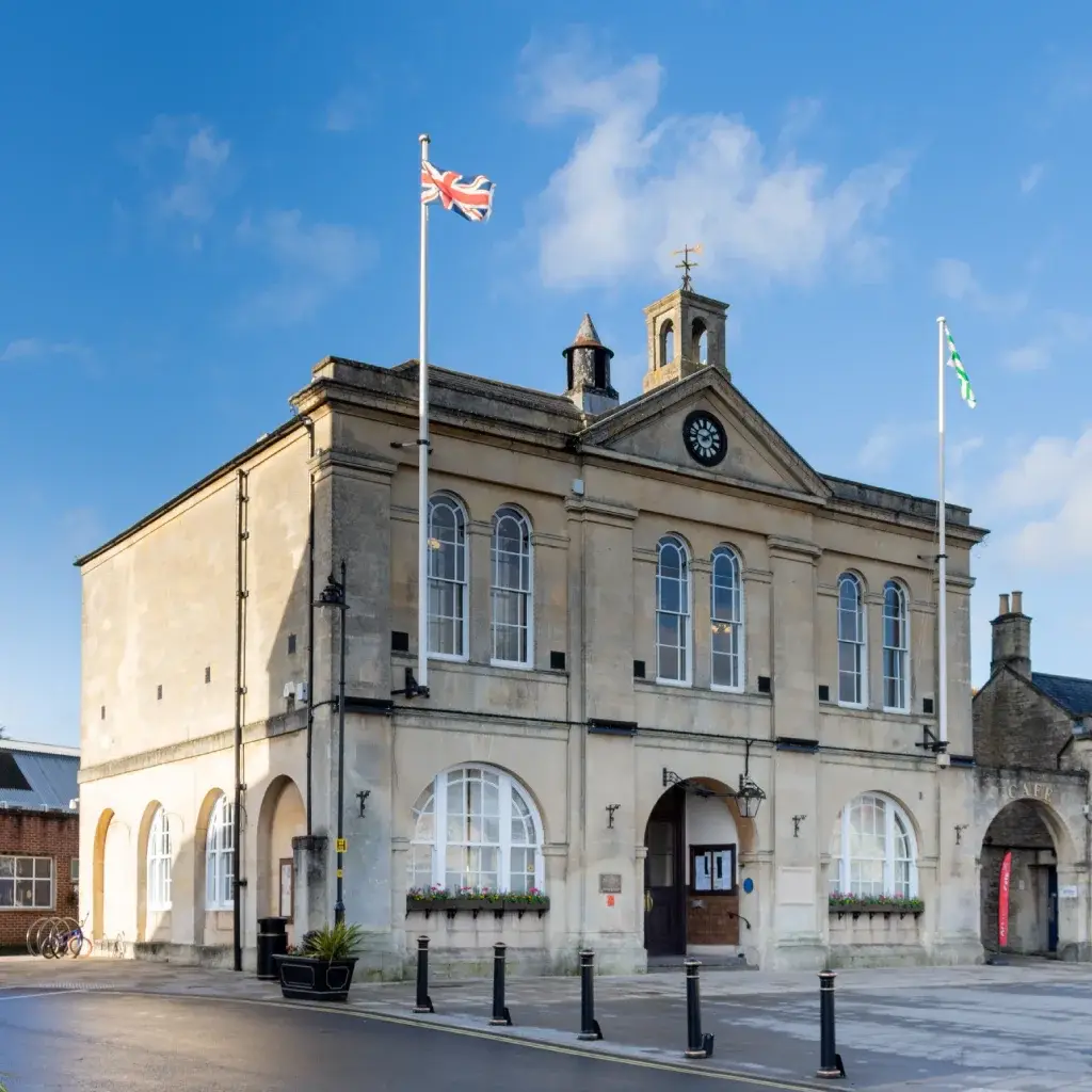 Melksham Town Hall in the UK during the summer.