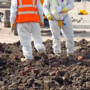 Surveying contaminated soil.