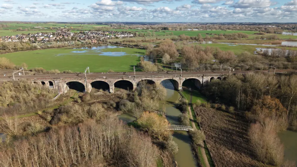 Partial flooding of field in Milton Keynes near the Great Ouse river