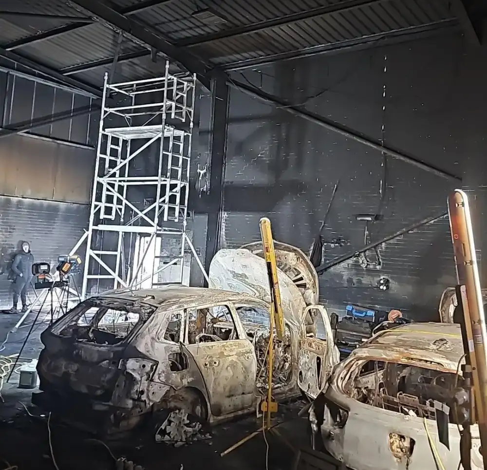 Fire damage restoration project at an Autoglass site in Manchester